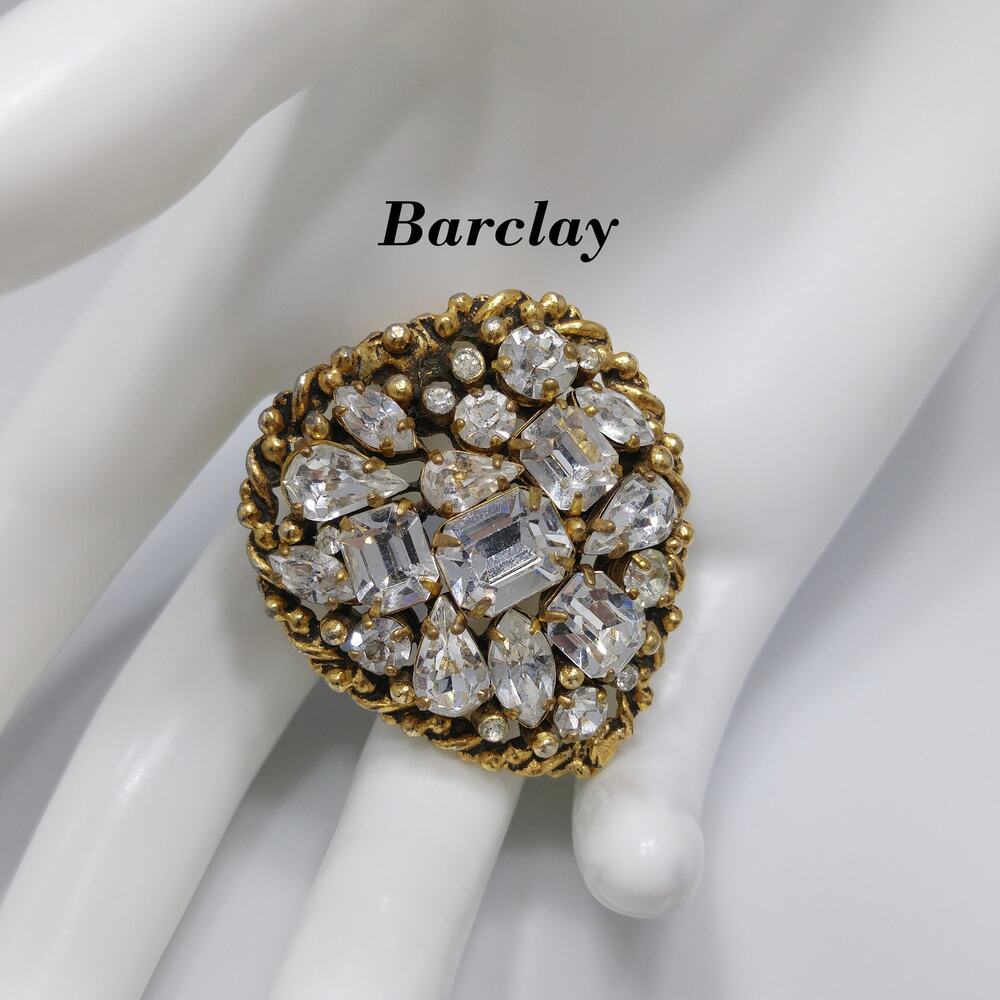 Barclay Clear Rhinestone Brooch, Gold Plated, "Jewels of India", 1950s Vintage